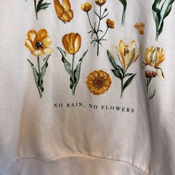 Rebellious One- Pink No Rain No Flowers Screen Print Cropped Length Hoodie, XL - Picture 2 of 6